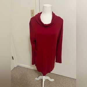 J.jill Maroon Cowl Neck Long Sleeve Tunic Top Sz L Pima Cotton